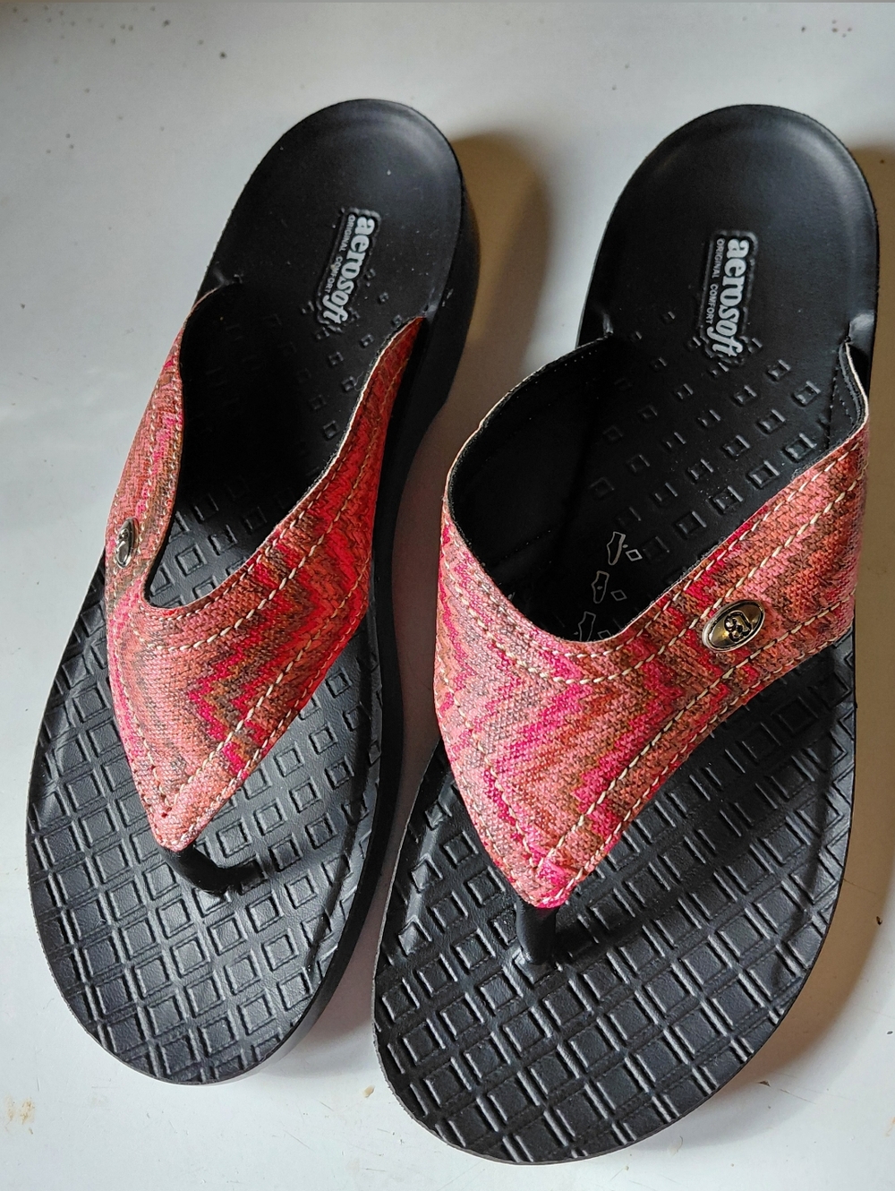 Aerosoft  Jute Synthetic Leather     Pattern Thong Sandals Size 39